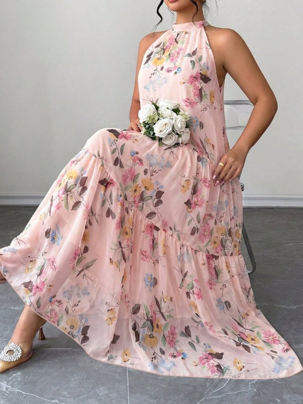 Multicolor Boho Women's Plus Size Floral Maxi Dress - Picture 7 of 7